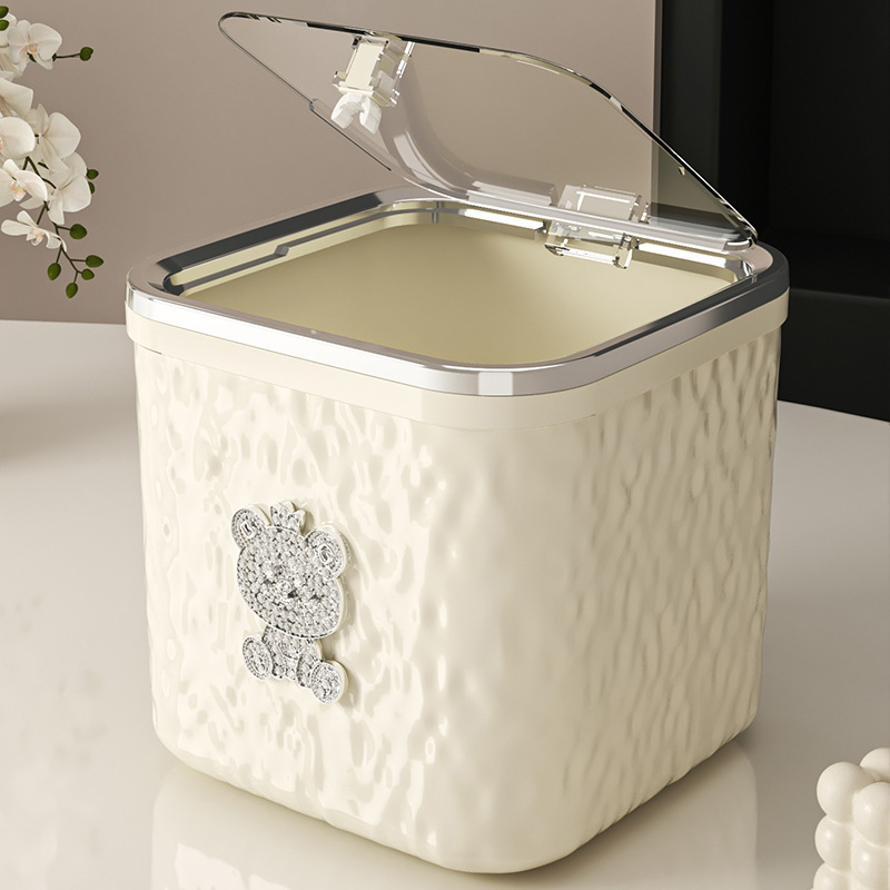 Creative Household Desktop Trash Can Large Capacity Press-type Elastic Lid Storage Bucket Desk Coffee Table Storage Cleaning Bucket