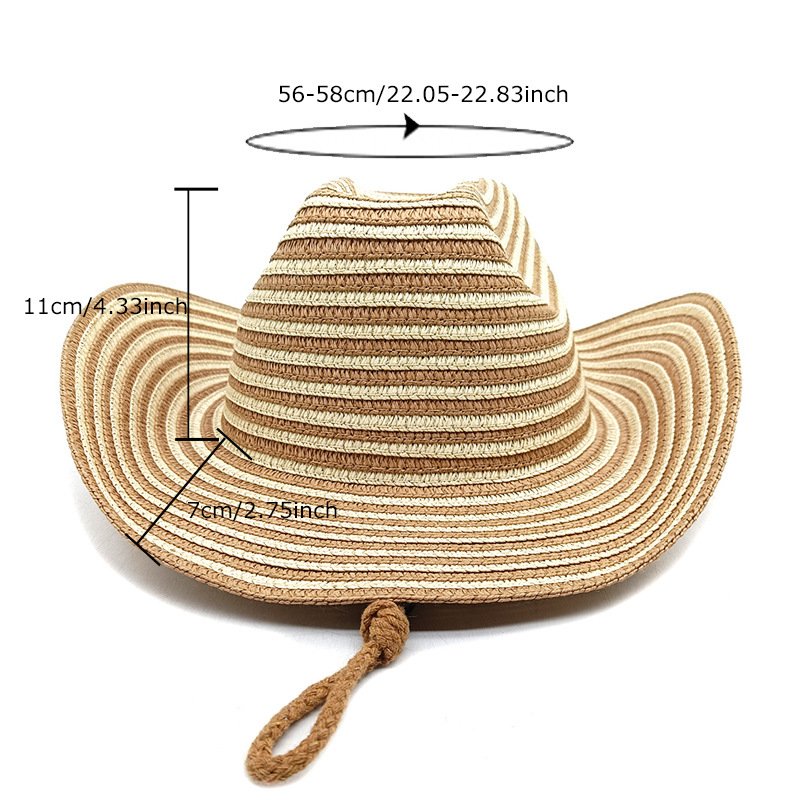 700g Weight Straw Hat Hats Type Daily Occasion Straw Material Stripe Pattern Summer Season Unisex Gender Vintage Style, Vacation Style Crimping Rim Unisex Vintage Style Vacation Stripe Crimping Straw Hat 无