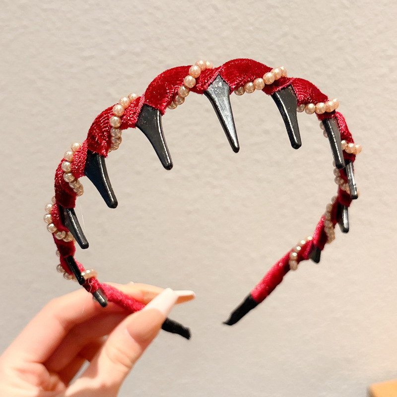 Coreano alto cráneo debe aumentar la altura esponjoso peludo ondulado banda de cabello de doble uso con dientes para mujeres