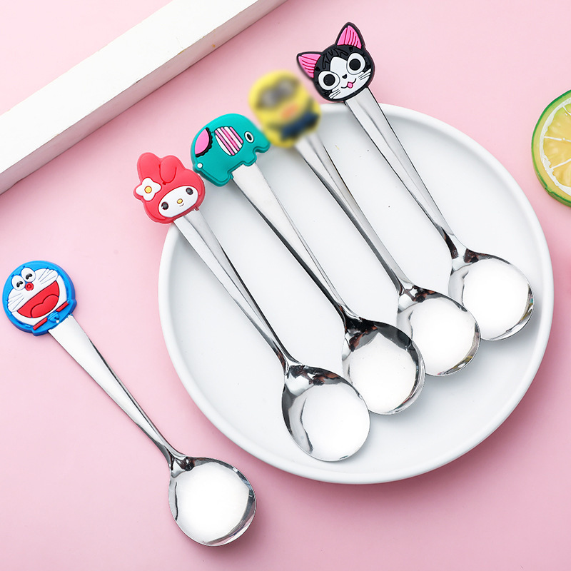Cartoon stainless steel spoon cute silicone handle spoon children's soup spoon fashion coffee mixing spoon T Cartoon stainless steel spoon cute silicone handle spoon children's soup spoon fashion coffee mixing spoon T