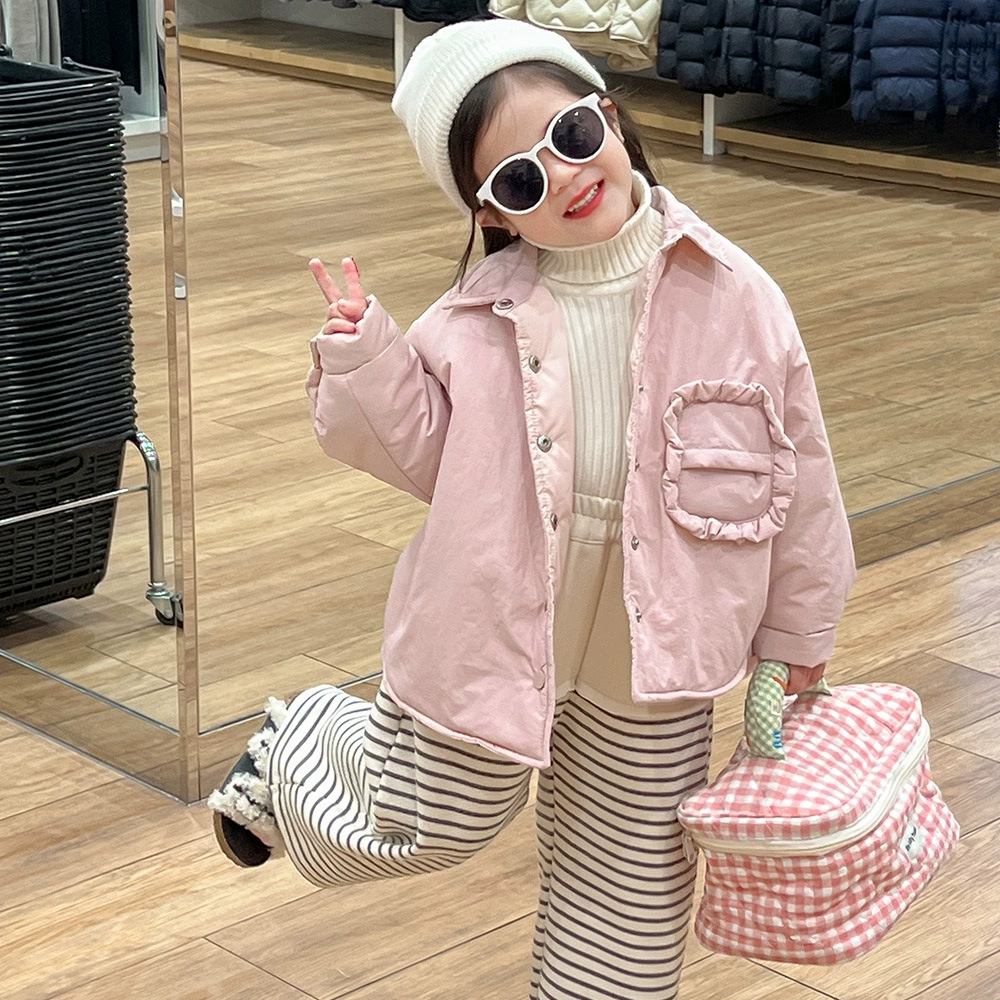 Новинка 2023 года, зимняя розовая стеганая рубашка в корейском стиле для девочек, хлопковая верхняя одежда, модная верхняя хлопковая верхняя одежда для маленьких девочек 3508