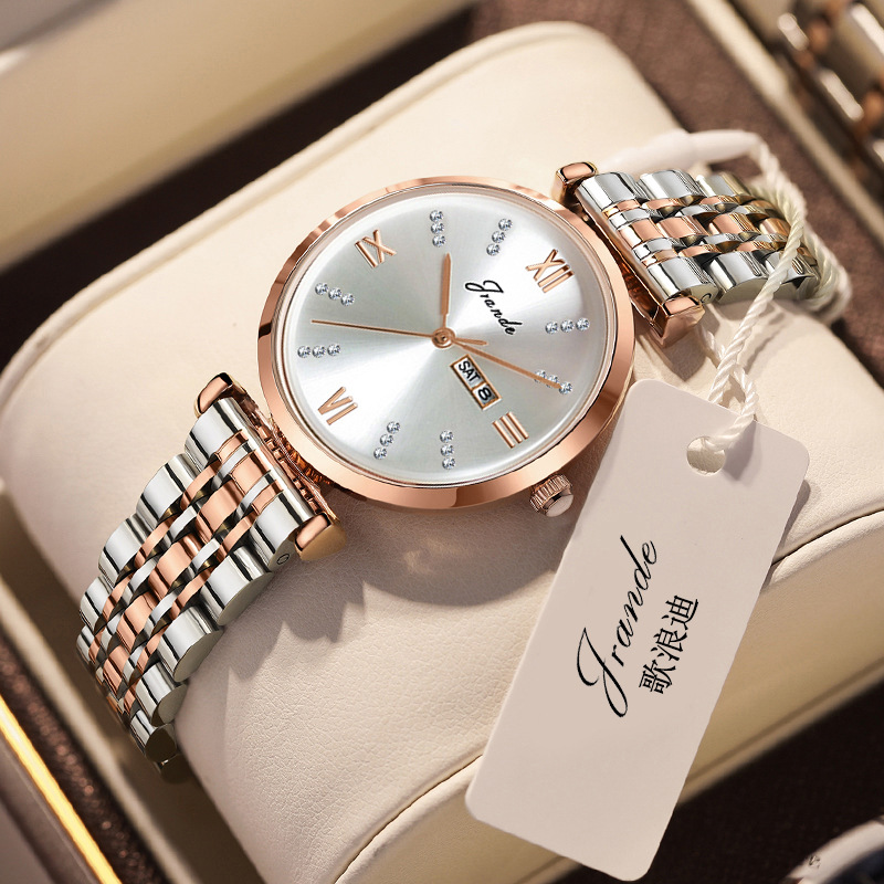 Gelangdi Xiaohongshu Popular Hot-Selling Women's Watch with a High-End Feel, Dual Calendar, Light Luxury Women's Watch, Cross-Border Distribution Supply Chain