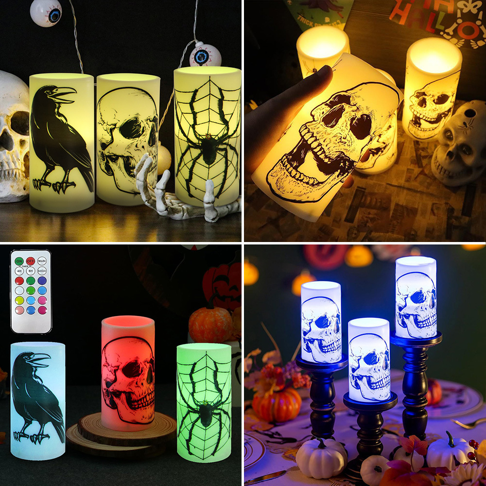 Cross-border hot selling skull spider web crow printed pattern LED…