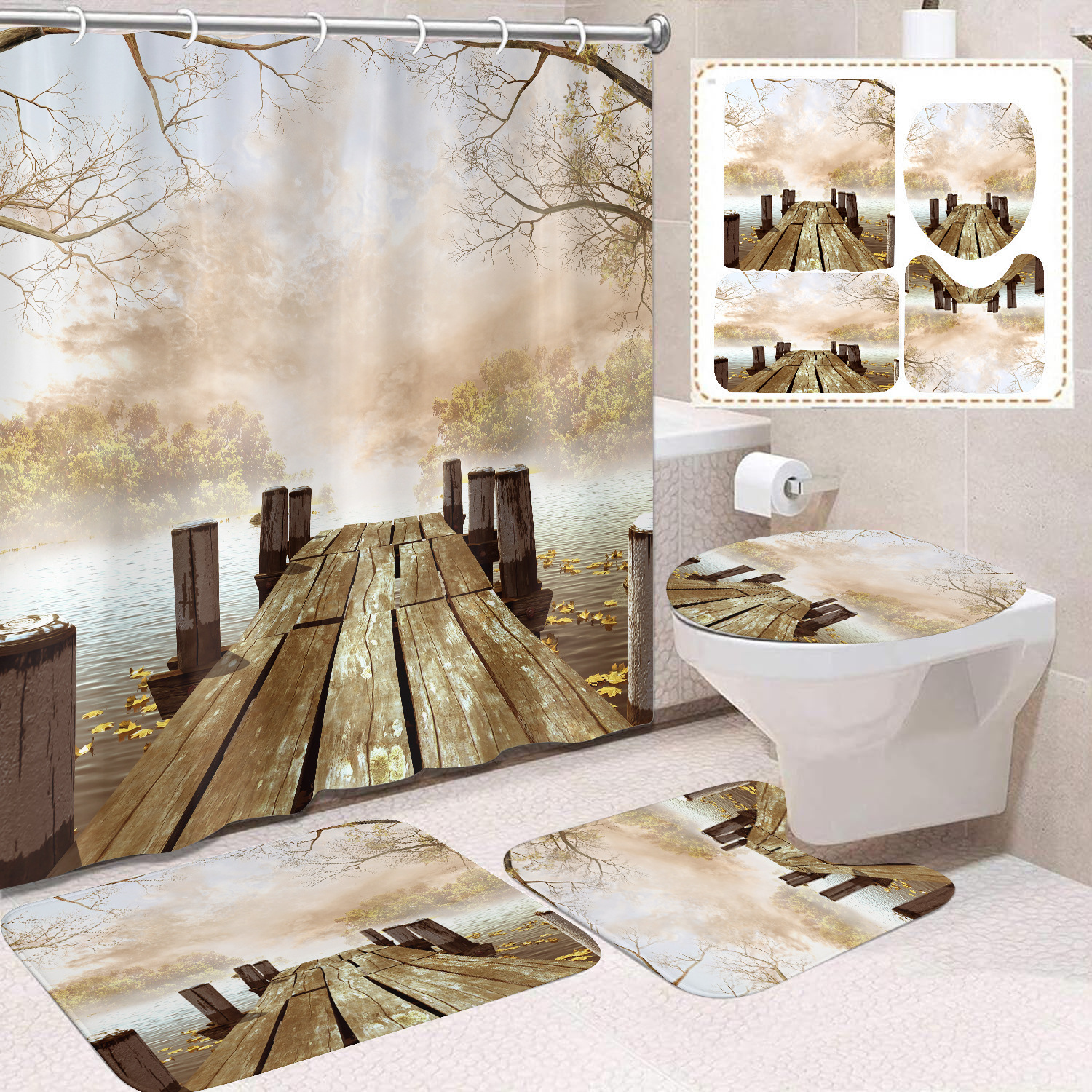Cortina de ducha de poliéster con estampado digital de animales, impermeable, creativa, para baño, de Amazon, transfronteriza