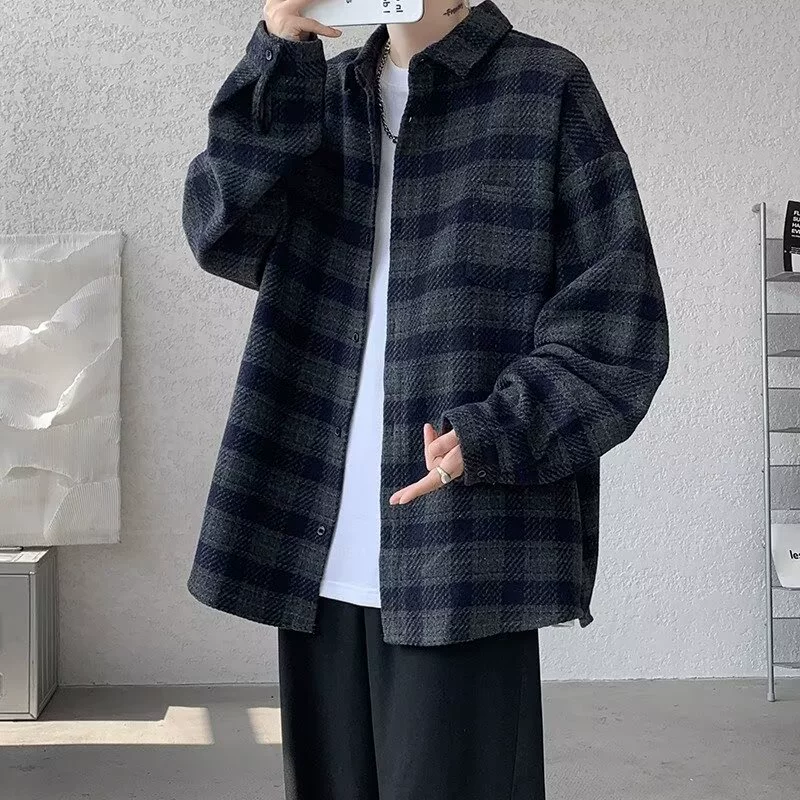 Xiao Xiangfeng куртка мужская весна и осень прилив в клетку шерстяной топ повседневная молодежная красивая рубашка куртка мужской