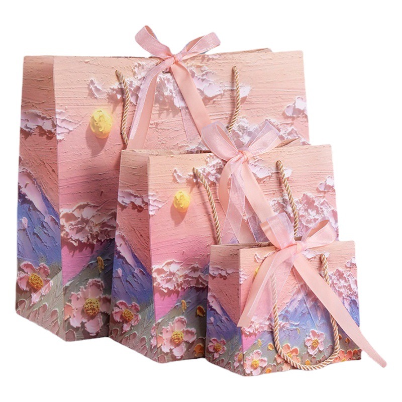 Yunshan pétalo hermosa pintura al óleo palo bolsa de regalo ins cura de alta gama bolsa de regalo de cumpleaños ramo bolso bolsa de papel