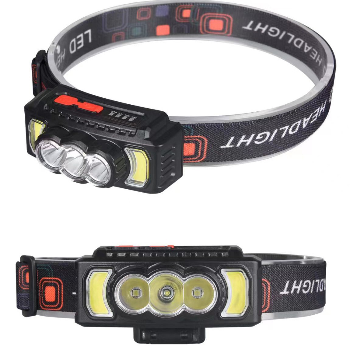 Multifunctional LED headlamp, high-intensity, ultra-bright outdoor light, long-lasting lithium battery, waterproof, wearable headlamp for night fishing with sensor.
