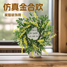 欧式仿真花环假花金合欢 家居装饰跨境春季人造花环庭院前门挂饰