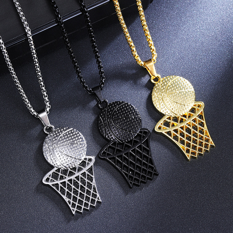 European and American Hip-Hop Fashion Personality Basketball Creative Necklace Basketball Hoop Pendant Necklace Pendant Men's and Women's Sports Accessories