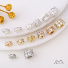 14k金色铜镀镶钻圈单双层隔珠隔片路路通车轮珠手串链diy饰品配件