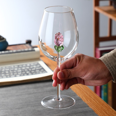 手作玻璃高脚杯玫瑰花红酒杯香槟杯晶莹剔透美女仙女酒杯|ms