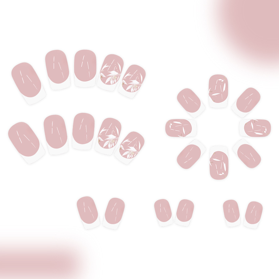 Armure carrée courte scintillante Commerce extérieur transfrontalier européen et américain Mode Bord blanc français Paillettes Branches et feuilles blanches Porter une manucure_voghion.com