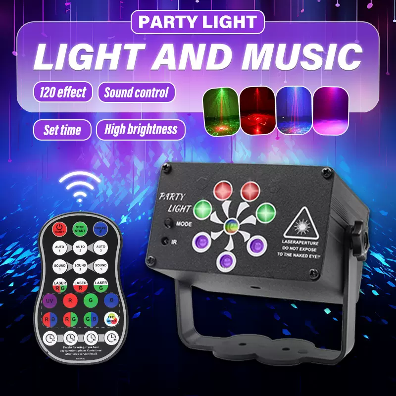 跨境货源新款迷你激光灯 声控DJ酒吧蹦迪闪光灯 usb七彩舞台灯光