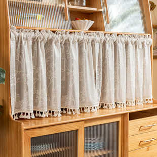 Cabinet Curtain, Bookcase Sheer Curtain, Dustproof Curtain, No-Drill Magic Tape Half Curtain, Short Curtain, Cabinet Curtain Cover