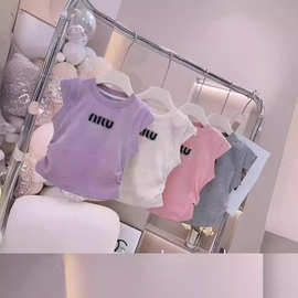 跨境女童短袖洋气背心夏装2025新款儿童百搭无袖上衣宝宝夏季衣服