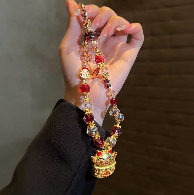 Zhaoqian gato colgante de Año Nuevo móvil cadena corta nueva bolsos de cristal de alto nivel chino colgante cadena de muñeca colgante chicas