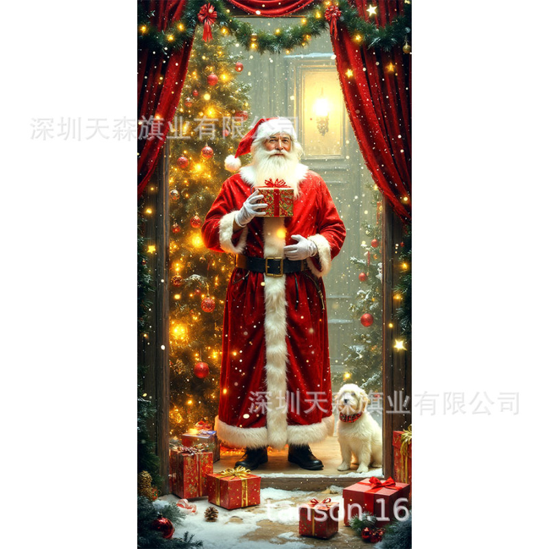 跨境爆款亚马逊圣诞节门盖旗帜雪人圣诞树真实感门套圣诞毛球花边|undefined