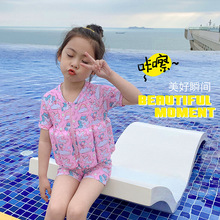 2023儿童浮力泳衣女童短袖连体小童宝宝可爱幼儿游泳装备一件代发