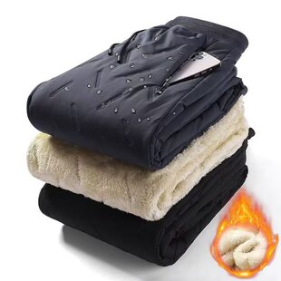 Autumn and Winter Men's Cotton Pants Fleece-lined Pants Men's plus size Casual Pants Three-layer Thickened Lamb Fleece Pants Sports Pants
