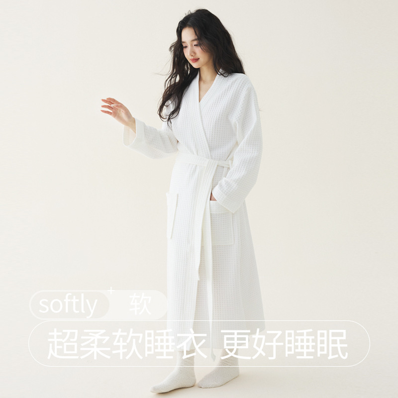 Cotton Nightgown Autumn and Winter Women's New Waffling Bathrobe Lengthen Four Seasons Hotel Pajamas Spring Morning Gown Summer