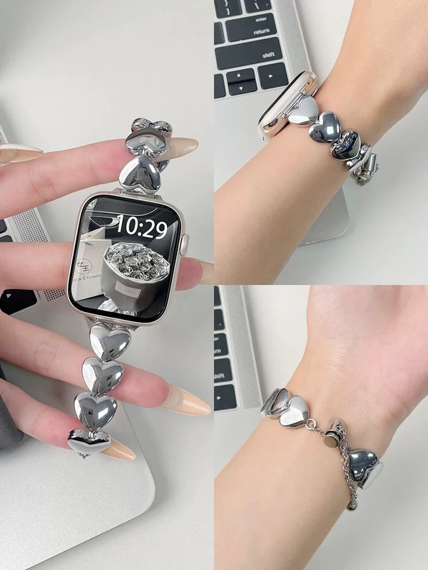 Apple Watch iwatchSE/S10/S9 時計ストラップに適したハイエンドのメタル立体ラブチェーンストラップ|undefined