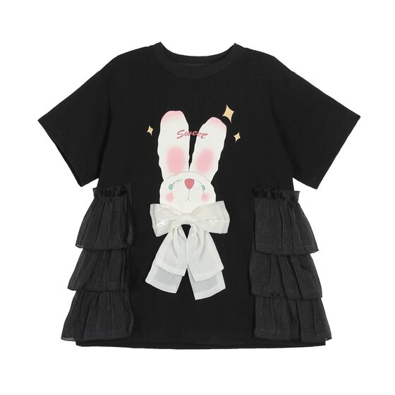 2025 New Summer Style Baby Girl Stereo Bow Lace Dress Fashionable and Sweet Mid-Length T-Shirt Skirt Trendy