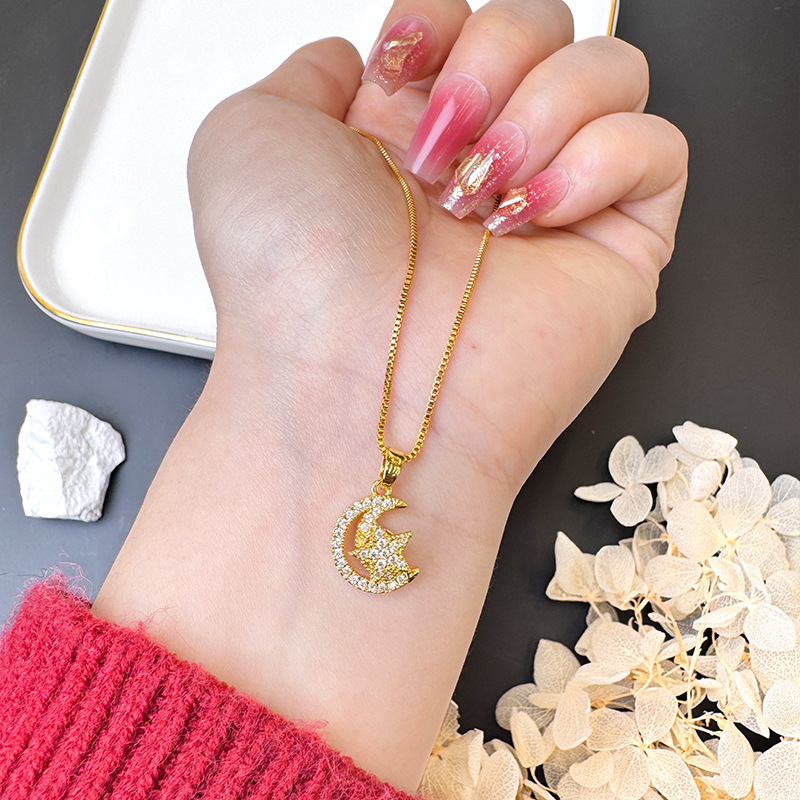 ins nuevos productos de arena de oro vietnamita media luna de estrellas con diamantes ligeros de lujo collar simple pendientes anillo conjunto de joyas Yiwu