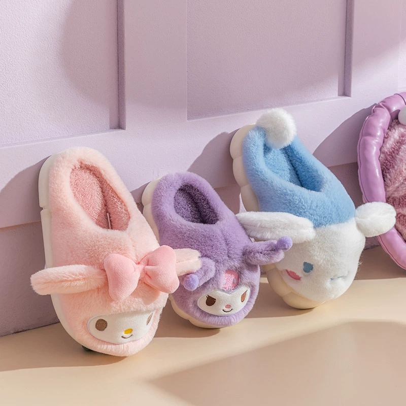 Детские хлопковые тапочки Sanrio, осенне-зимние домашние тапочки для девочек, милые Мультяшные Нескользящие теплые хлопковые тапочки с мягкой подошвой для родителей и детей