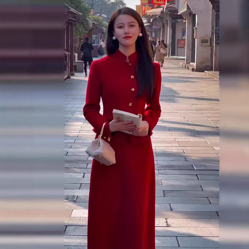 New Chinese-Style National Style Red Dress with a Rich and Luxurious Feel, Autumn and Winter Chanel-Style Outfit, Two-Piece Set for New Year Wear New Chinese-Style National Style Red Dress with a Rich and Luxurious Feel, Autumn and Winter Chanel-Style Outfit, Two-Piece Set for New Year Wear