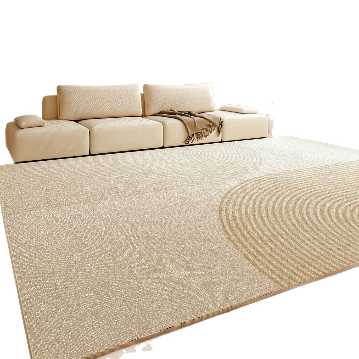 Wohnzimmerteppich in Creme, luxuriöser Sofa- und Couchtischteppich, elegante Wohnaccessoires_voghion.com