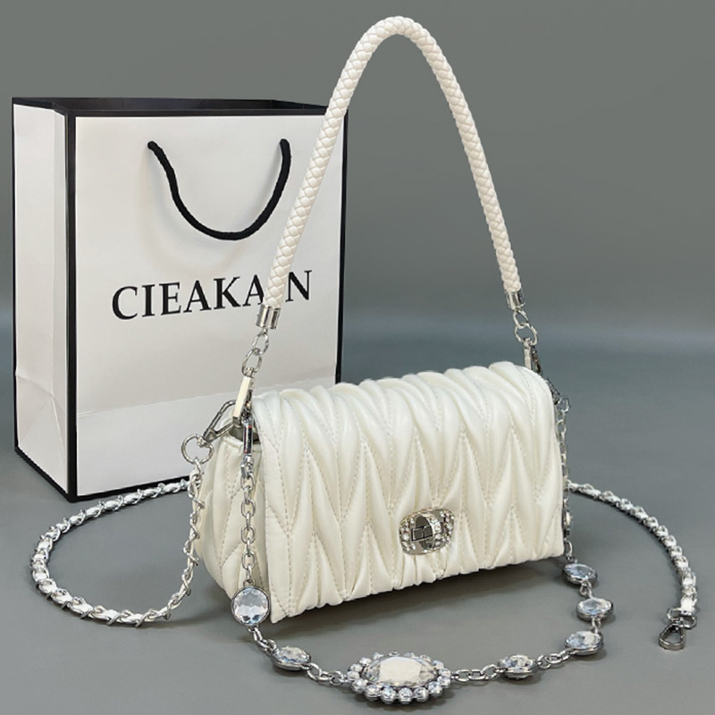 2021 Summer New Elegant Fashion Rhinestone Chain Fairy Bag Niche Shoulder Crossbody Underarm Bag Pleated Small Bag