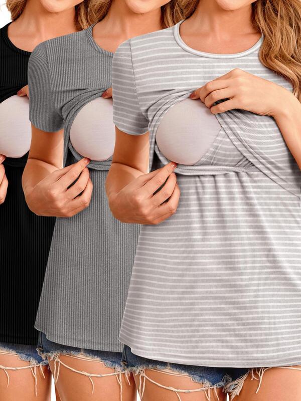 3pcs Ruched Maternity Breastfeeding Tops 3pcs Women's跨境|undefined