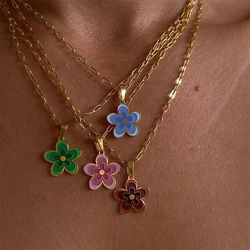 304 Stainless Steel 16K Gold Plated White Gold Plated Gold Plated Simple Style Plating Flower Necklace display picture 4
