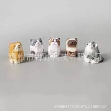 Hand Carved Painted Orange Cat Figurine手工雕刻彩绘橙色猫像