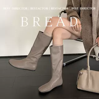 简约风真皮高筒靴女冬季百搭显瘦圆头中跟时装靴瘦瘦靴百搭长筒