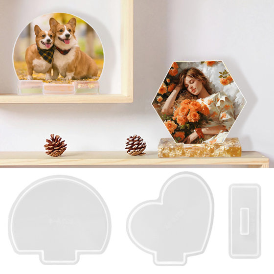 Creative photo frame diy table silicone mold heart-shaped display stand round photo frame homemade photo frame glue drop mold
