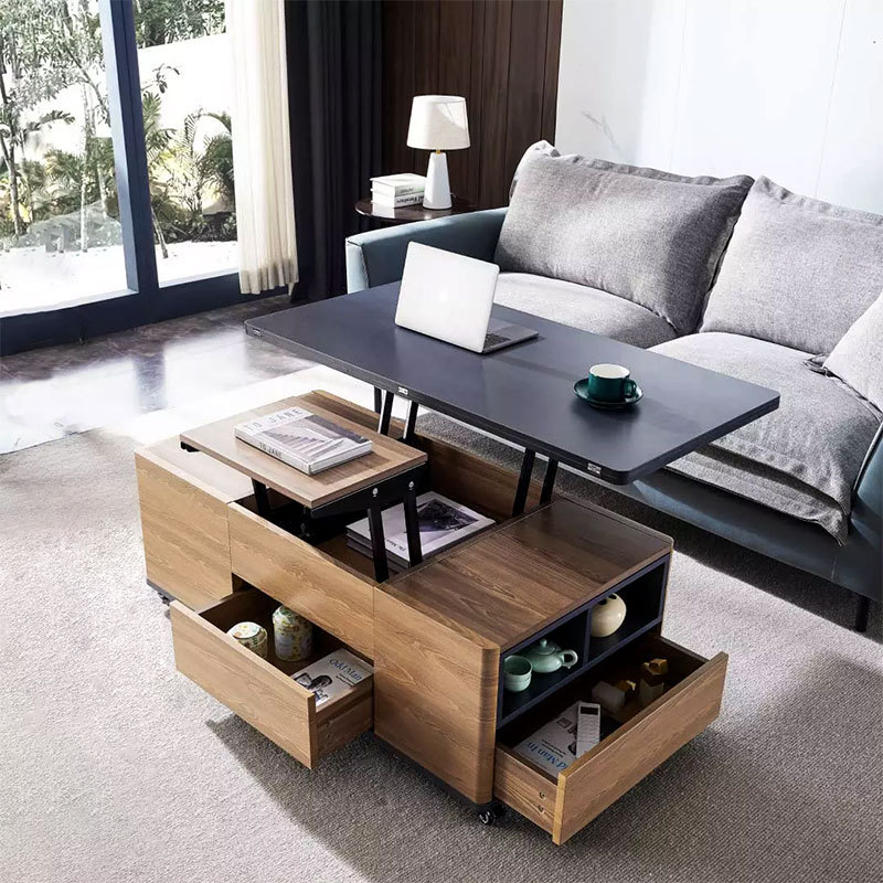 Mesa de café de elevación multifuncional que cambia la mesa de comedor de doble uso integrado pequeño apartamento ligero mesa de comedor plegable de lujo almacenamiento creativo multifuncional