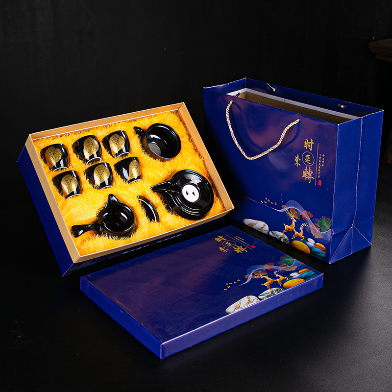 Dehua Manufacturer: Ceramic Kung Fu Tea Set—Time-to-Prosperity, Lazy-Easy Automatic Tea Maker with Teacup—Business Gift Set