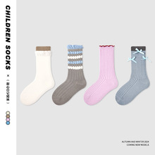 1694儿童袜子批发2025秋冬花边蝴蝶结女童中筒袜棉泡泡口无骨童袜