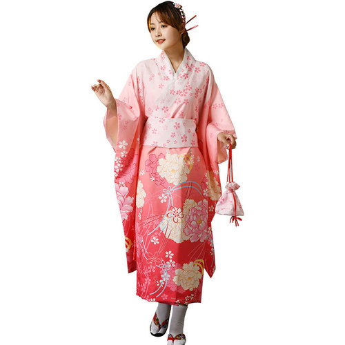 Japanese Shinmei Girl Kimono Japanese Formal Dress COS Powder Color Improved Yukata Japanese Style Furisode Photo Kimono Summer