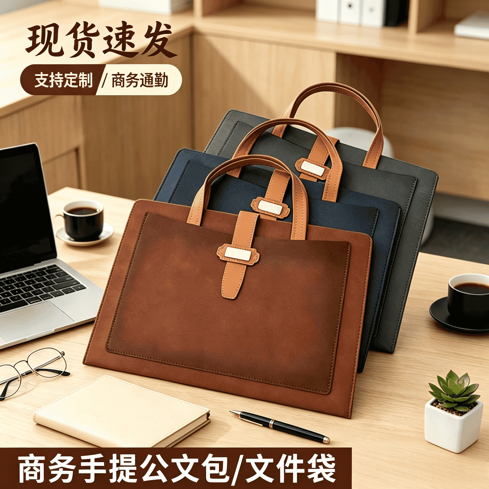 Cross-border A4 portable briefcase office storage bag with buckle, A4 double-layer document bag, anti-loss, can be customized with logo for wholesale