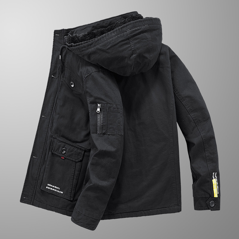 2022冬季内胆加绒加厚连帽牛仔夹克休闲韩版大码夹克棉服男