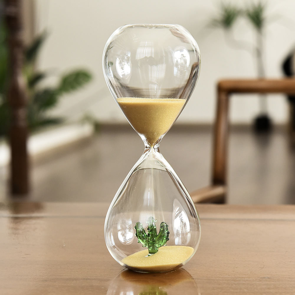 Creativo 15 minutos cactus reloj de arena temporizador 3D modelado para el hogar decoración de vidrio reloj de arena fábrica al por mayor