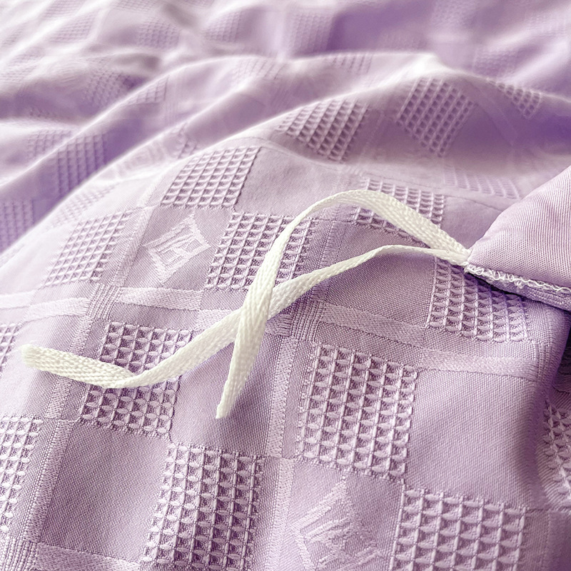 夏季新款欧式简约立体提花华夫格纯色四件套勾边工艺被套床单批发