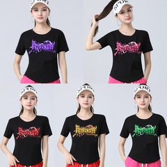 夏の広場のダンスの半袖の服装の綿の女性のtシャツの上着のダンスの服装のスポーツのレジャーの服
