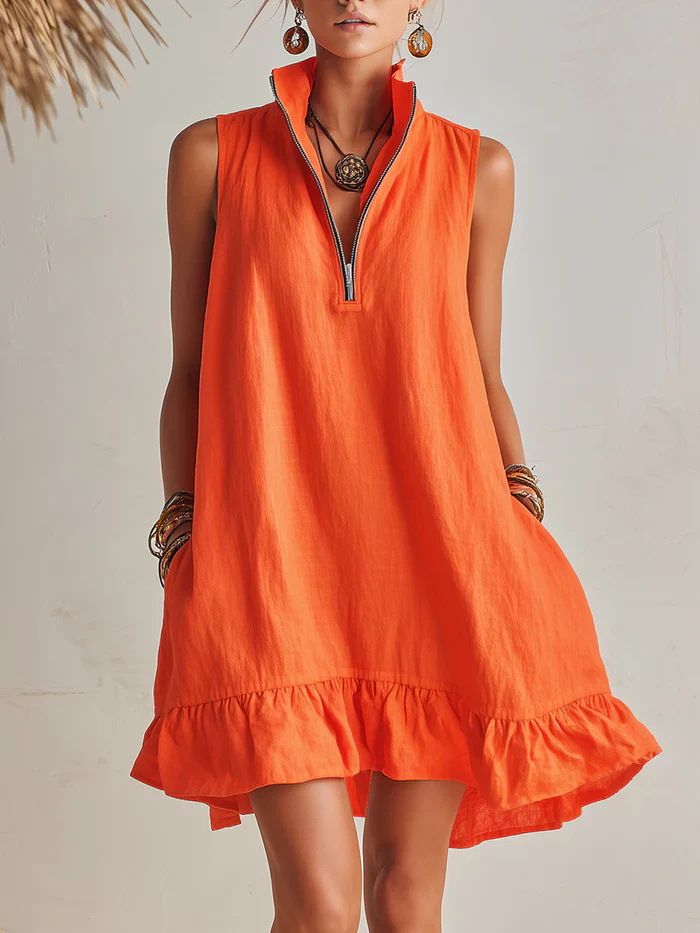 Women's Clothing Women's Solid Color Sleeveless V Neck Dress Cotton Linen Spring Summer For Formal & Casual For Women_ecoleips.com