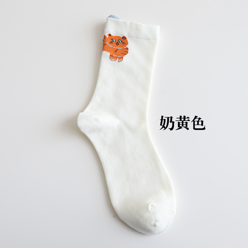 港维斯秋冬可爱搞怪猫卡通袜子女百搭棉透气吸汗少女中筒袜子批发|undefined
