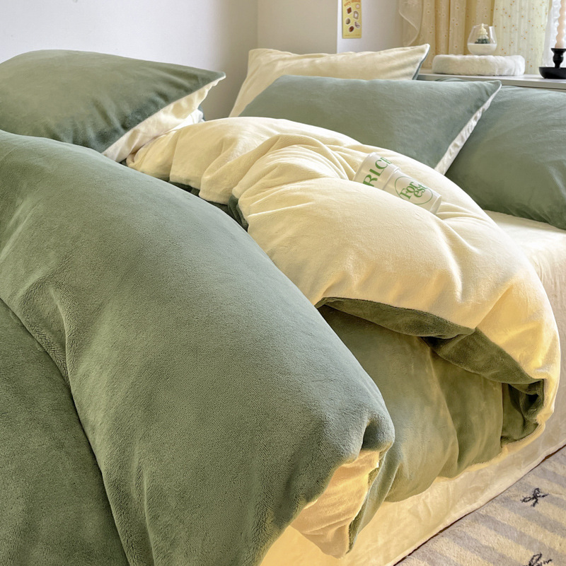 Color sólido otoño invierno leche de lana de cuatro piezas de lana de coral cama de lana de tres piezas de lana de invierno más grueso nuevo estilo de franela