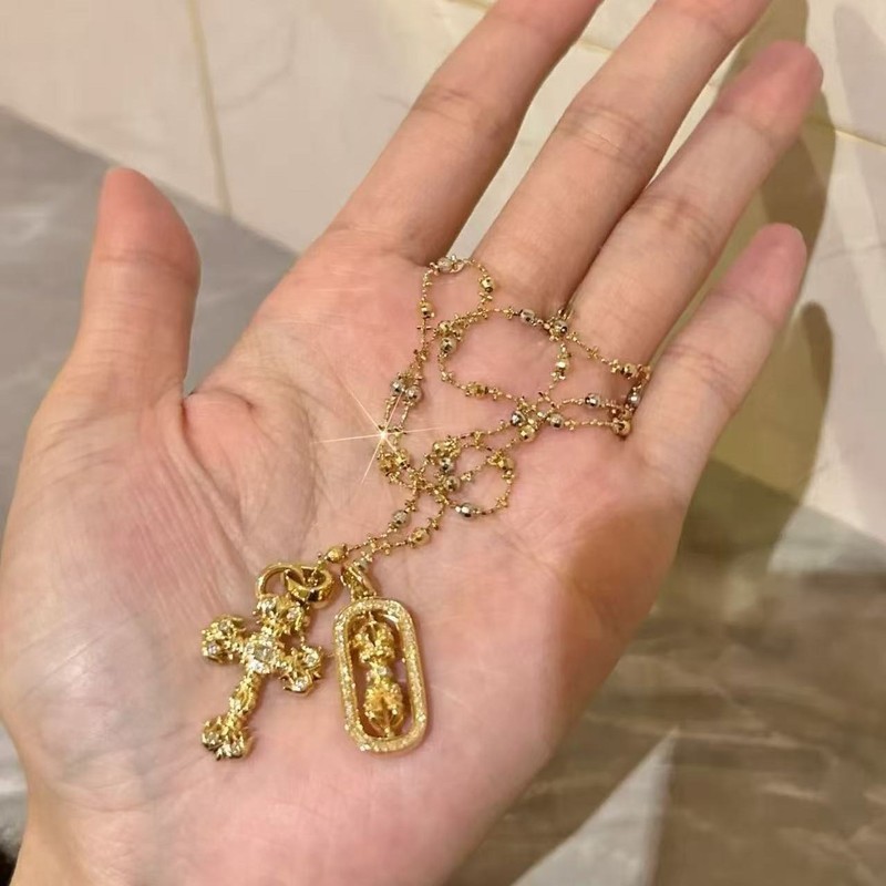 意大利工艺轻奢纯银S925鸢尾花十字架金刚杵仙女链叠戴项饰锁骨链|undefined