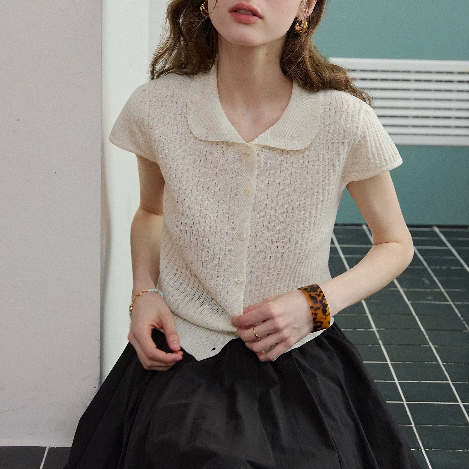 Doll, knitted thin retro short sweater, doll collar